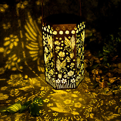 Red Outdoor Lantern Iron Body with Hollow-Out Design Solar Light