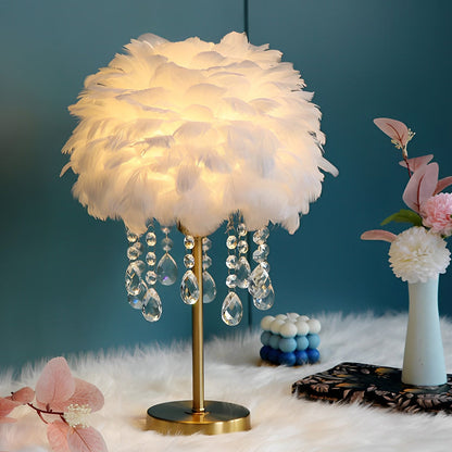 Feather Table Lamp Modern LED Crystal Tassel Ambient Light