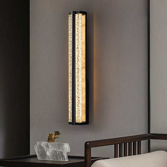Black Long Rectangular Stainless Steel Crystal Wall Sconces Lights