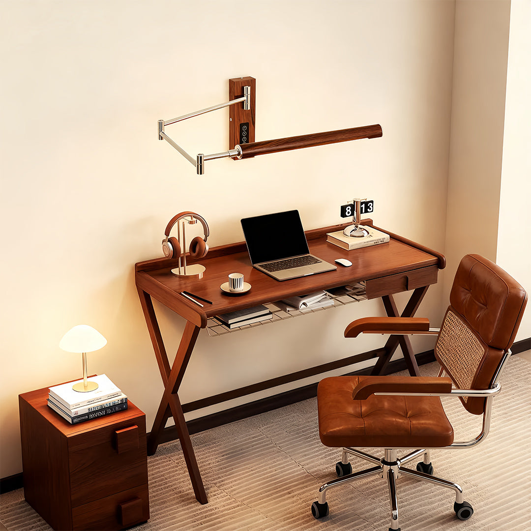 Swing Wall Light Mid-Century Iron Walnut Eye-Protecting Arm Lamp