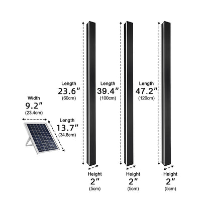 Long Strip Outdoor Wall Sconce - Black Iron and Acrylic Solar LED Light Bar in 23.6 to 94.5 Inch Lengths with Warm White or White Glow