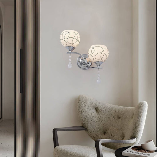 Modern 2-Light Open Sphere Wall Sconce with Crystal Pendants