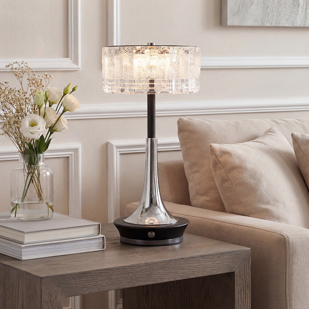Gold and Black Table Lamp Sculptural Base Elegant Drum Shade Lamp