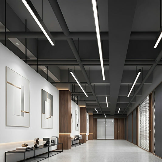 Modern Minimalist Black LED Recessed Office Hanging Linear Light