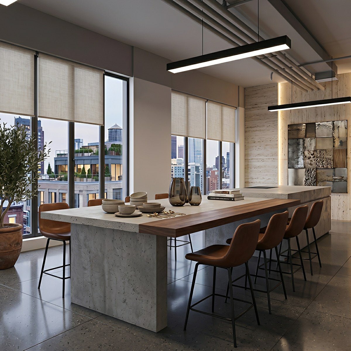 Modern Minimalist Black LED Recessed Office Hanging Linear Light