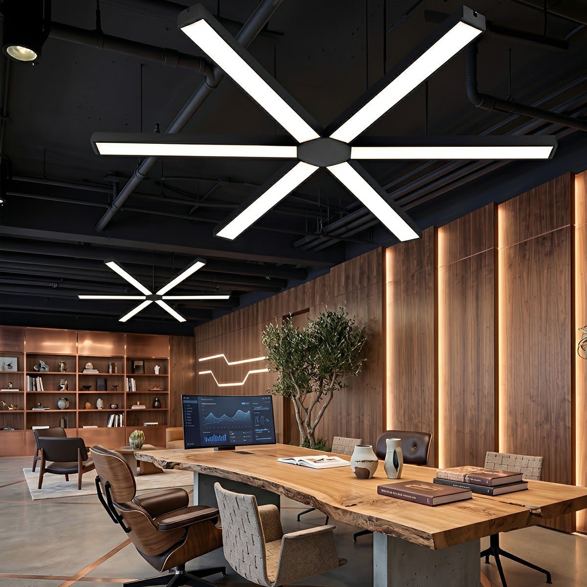 Modern Minimalist Black LED Recessed Office Hanging Linear Light