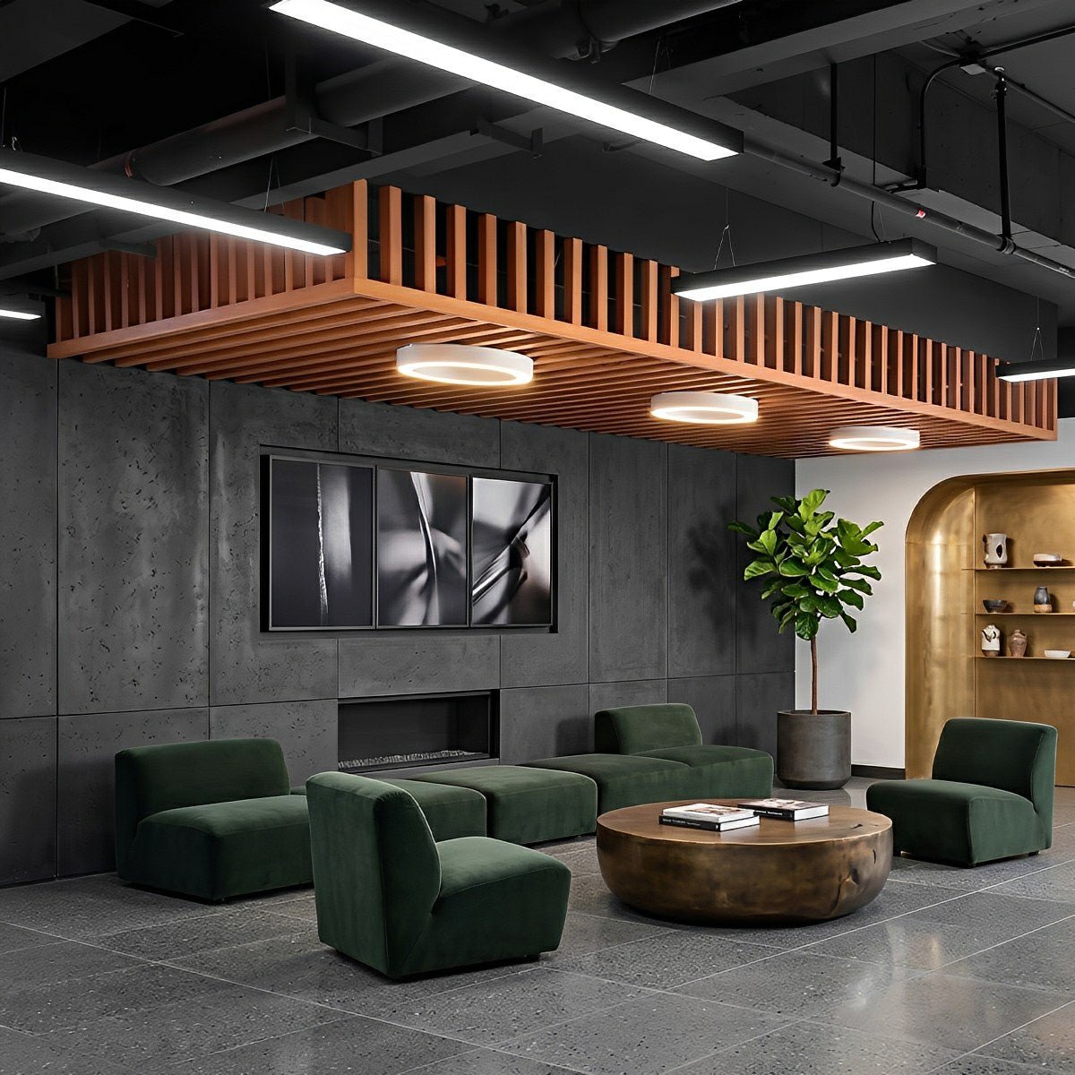 Modern Minimalist Black LED Recessed Office Hanging Linear Light