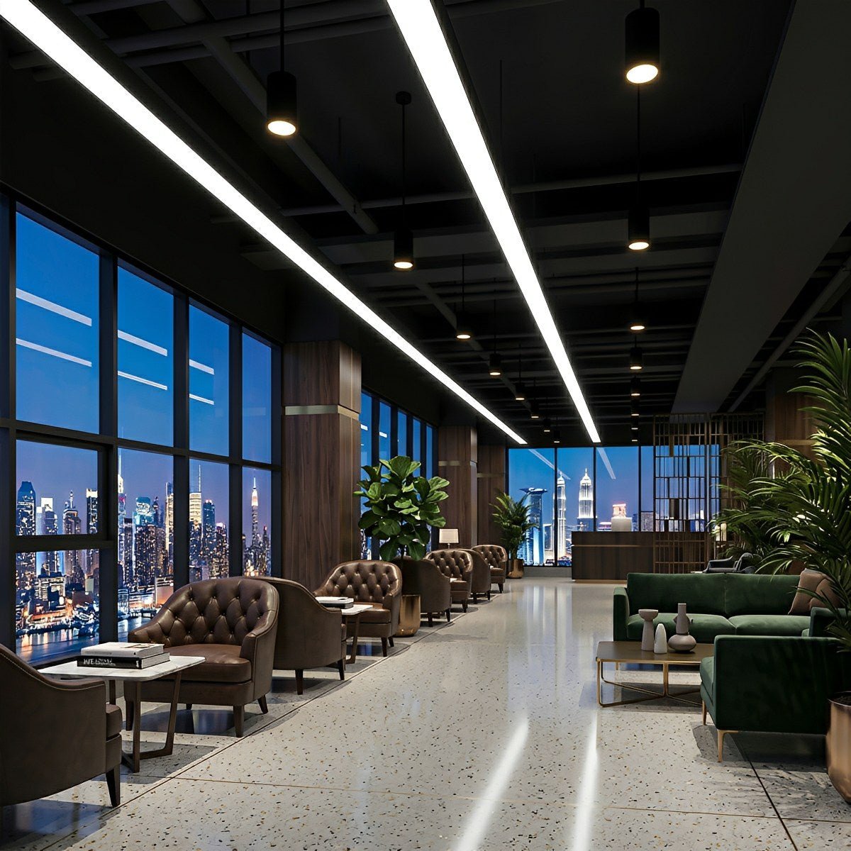 Modern Minimalist Black LED Recessed Office Hanging Linear Light