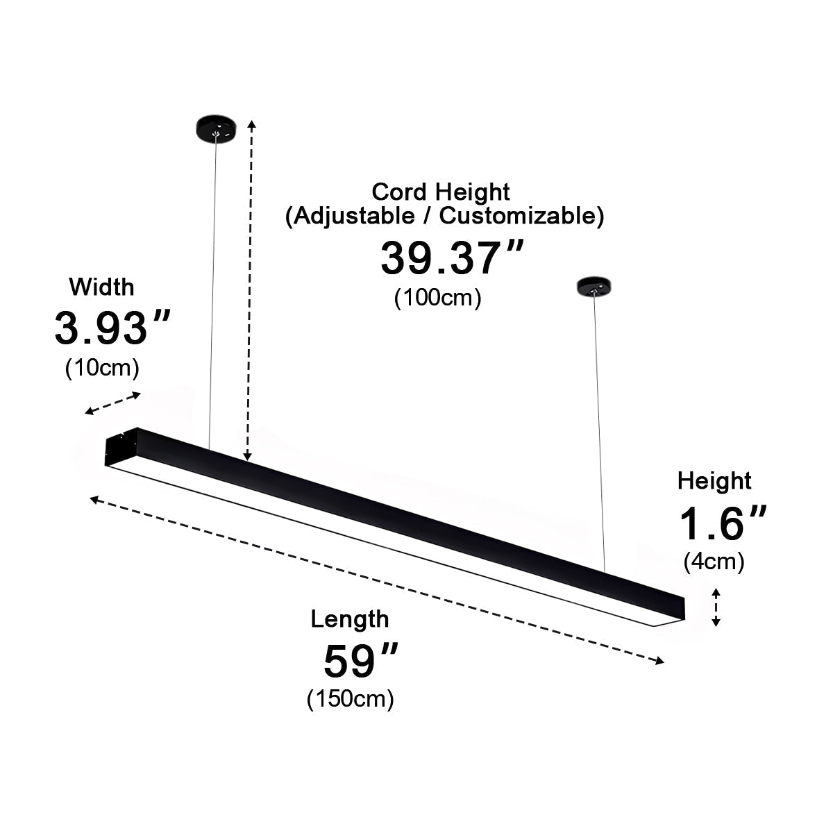 Modern Minimalist Black LED Recessed Office Hanging Light