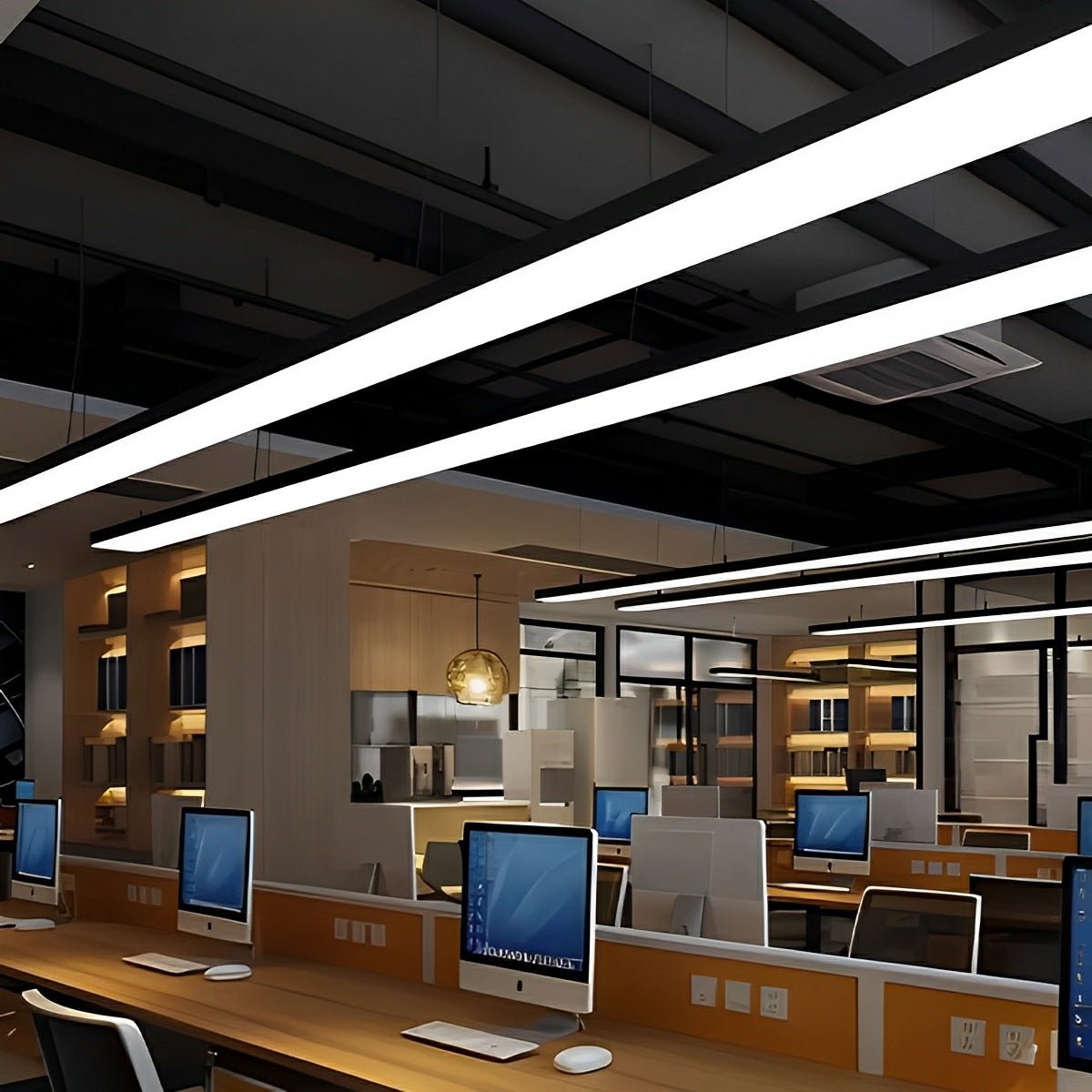 Modern Minimalist Black LED Recessed Office Hanging Light