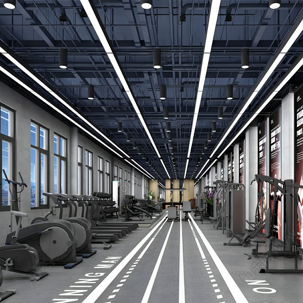 Modern Minimalist Black LED Recessed Office Hanging Light