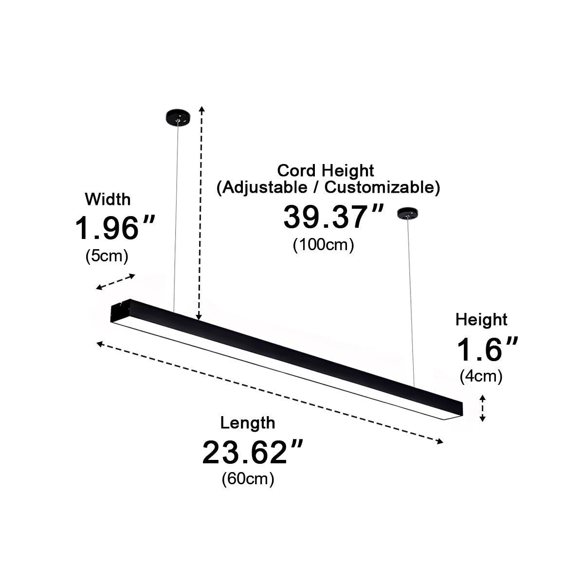 Modern Minimalist Black LED Recessed Office Hanging Light