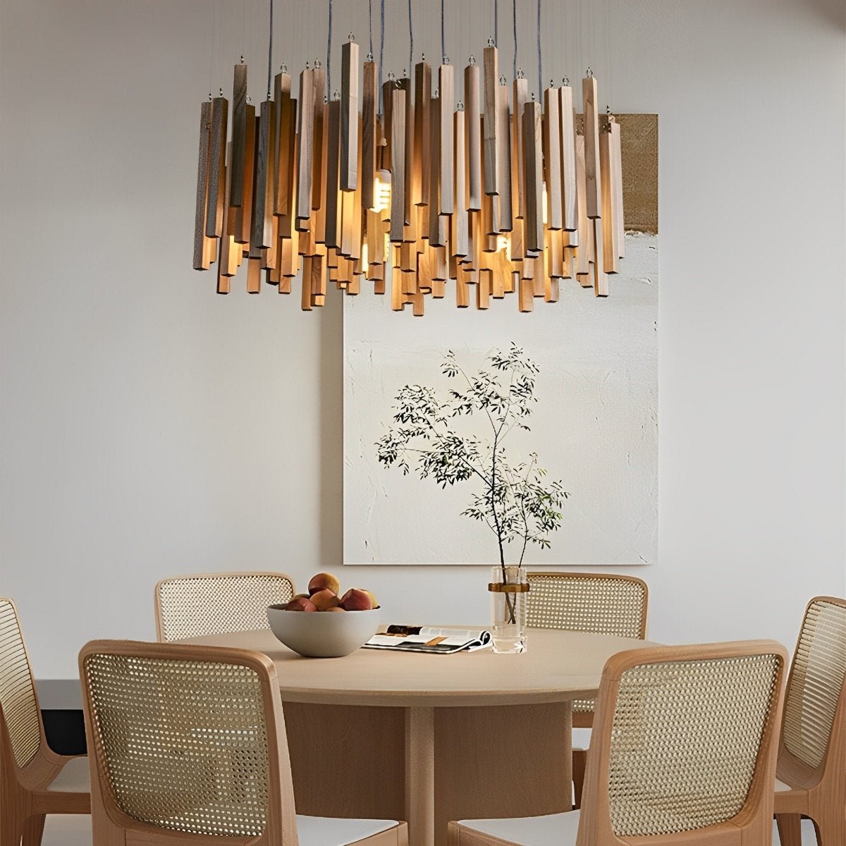 Flyachilles Modern Minimalist Wood Firewood Stick Chandelier Light
