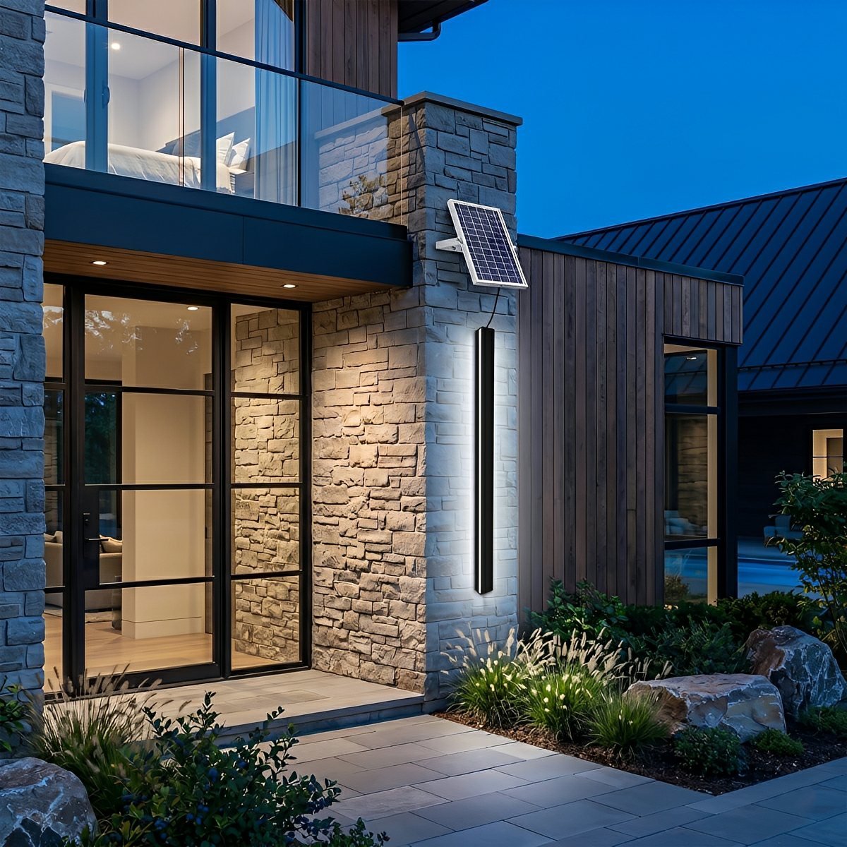 Modern Solar LED Wall Light Waterproof Long Strip Outdoor Sconce