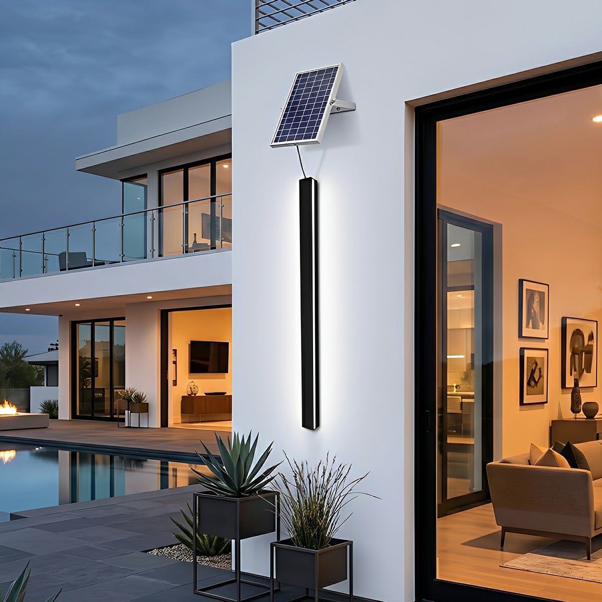 Modern Solar LED Wall Light Waterproof Long Strip Outdoor Sconce