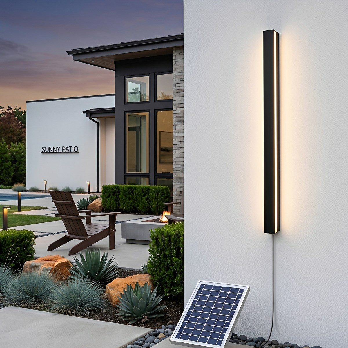 Modern Solar LED Wall Light Waterproof Long Strip Outdoor Sconce