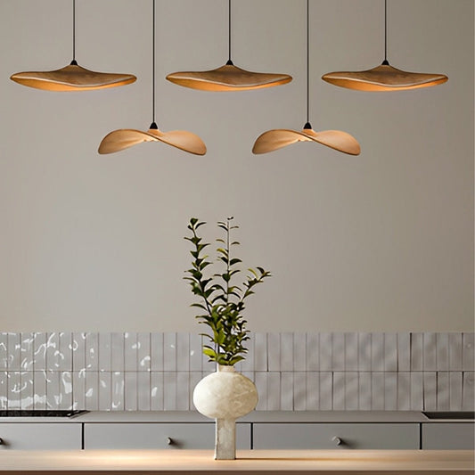 Modern Wood Natural Style Lotus Leaf LED Pendant Light