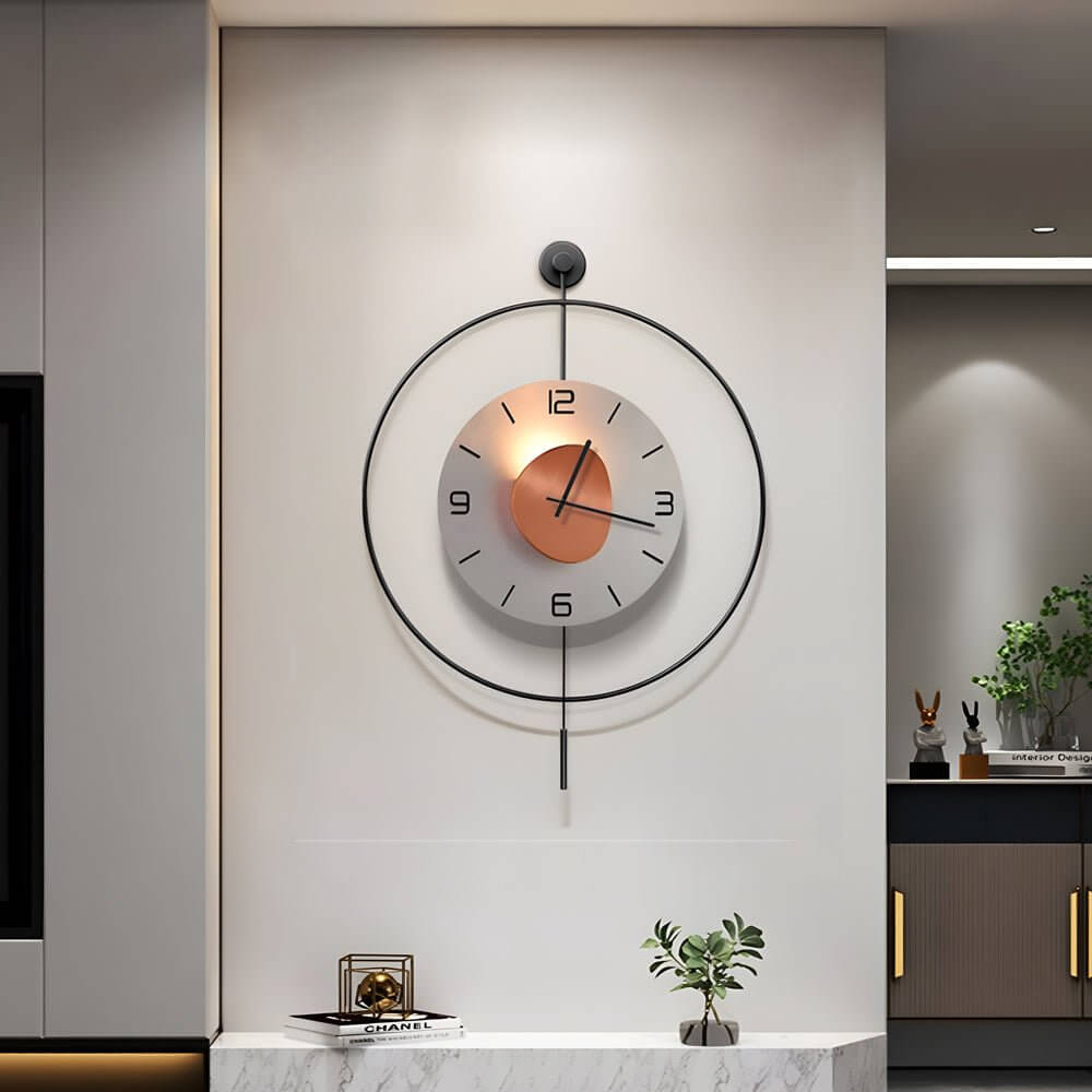 Night Light Wall Clock Round LED Floating Metal Light