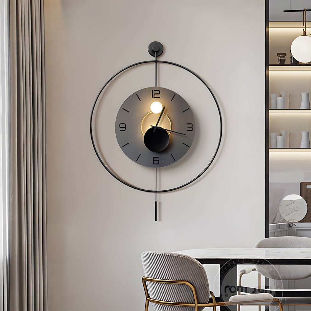 Night Light Wall Clock Round LED Floating Metal Light