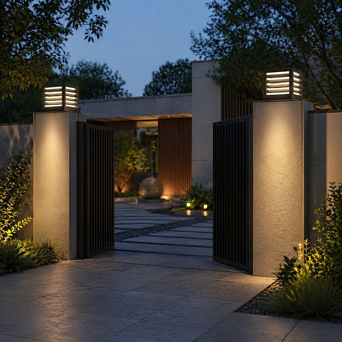Outdoor Black Square Grille Post Cap Lights Fence Column Light