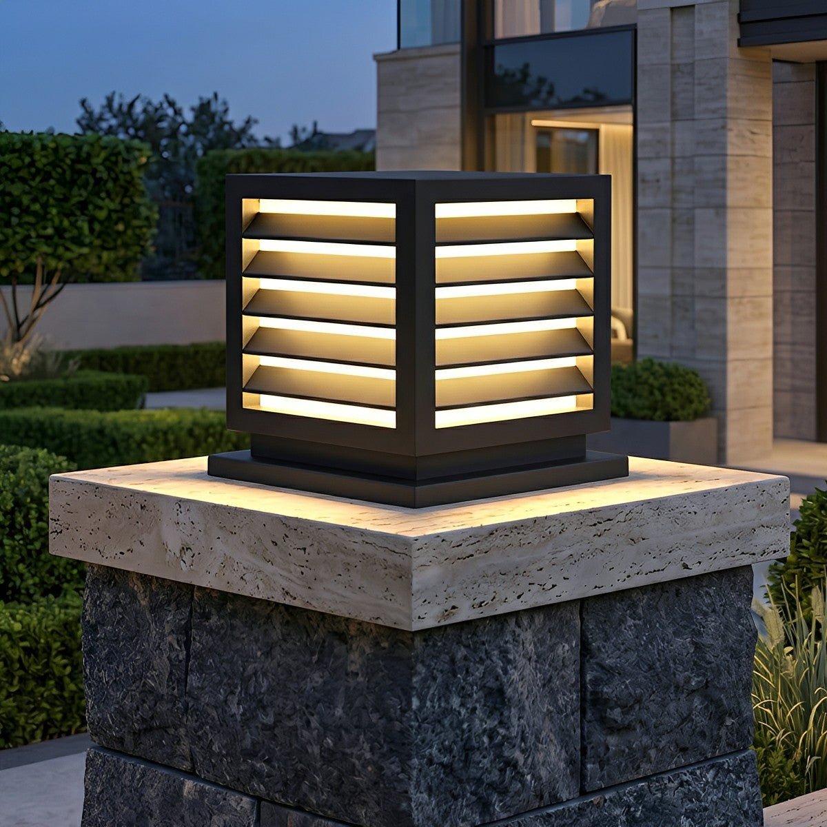 Outdoor Black Square Grille Post Cap Lights Fence Column Light