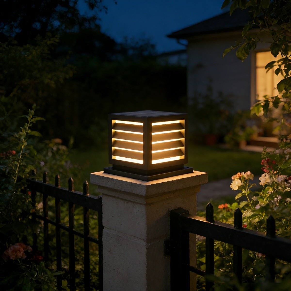 Outdoor Black Square Grille Post Cap Lights Fence Column Light