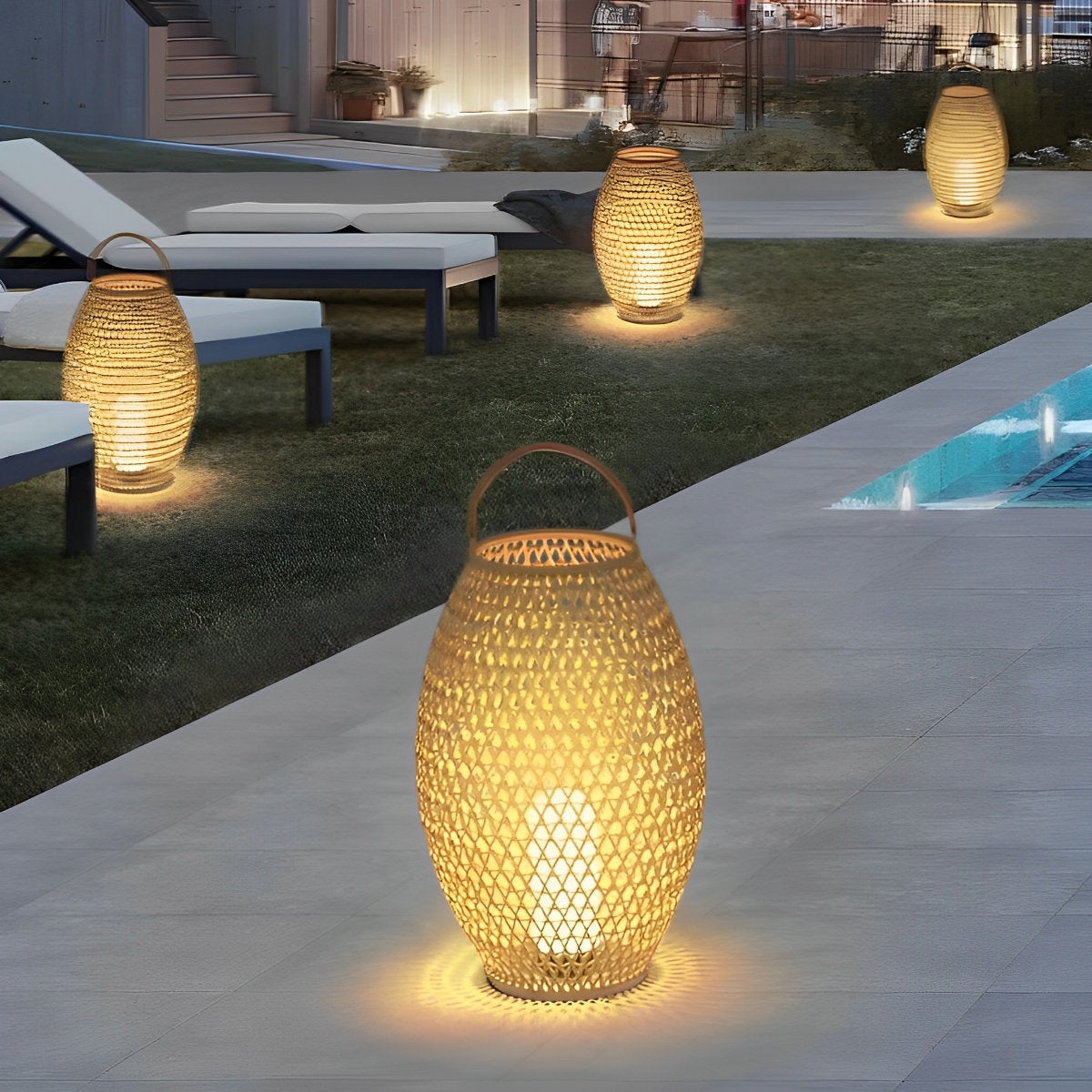 Outdoor Waterproof Rattan LED Lanterns Lamp