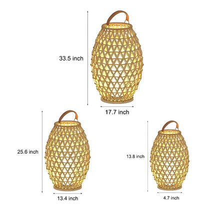 Rattan Lantern - Woven Wicker and Bamboo Hanging Light in Three Sizes from 5 by 14 to 18 by 33 Inches, Solar or Hardwired for Courtyards