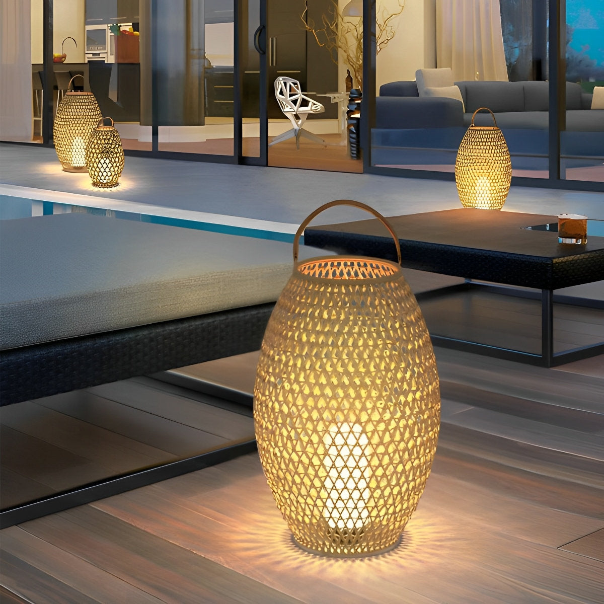 Outdoor Waterproof Rattan LED Lanterns Lamp