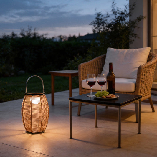 Rattan Floor Lantern LED Waterproof Portable Modern Outdoor Light