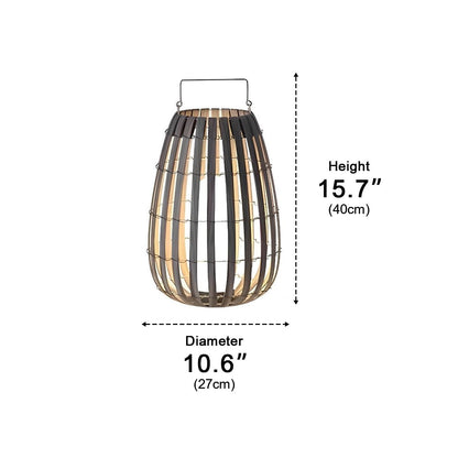 Rattan Lantern - Woven Plastic Rattan and Iron Farmhouse Lamp in 16 or 24 Inch Heights, Solar or Hardwired, for Courtyard and Patio