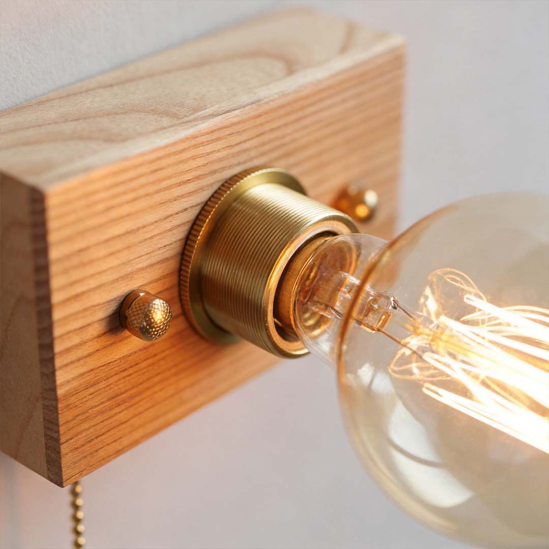 Retro Bedside Wall Light Mid-Century Modern Walnut and Brass Light
