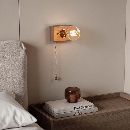 Retro Bedside Wall Light Mid-Century Modern Walnut and Brass Light