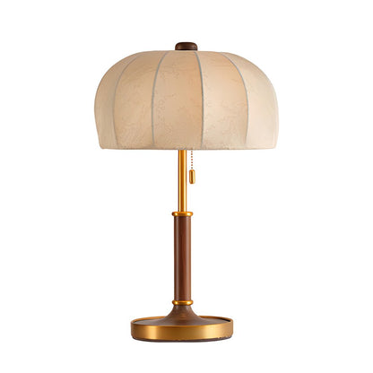 Fabric Table Lamp Vintage Brass Dome Pull Chain Light