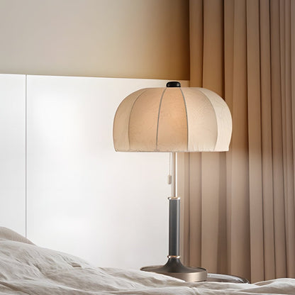 Fabric Table Lamp Vintage Brass Dome Pull Chain Light
