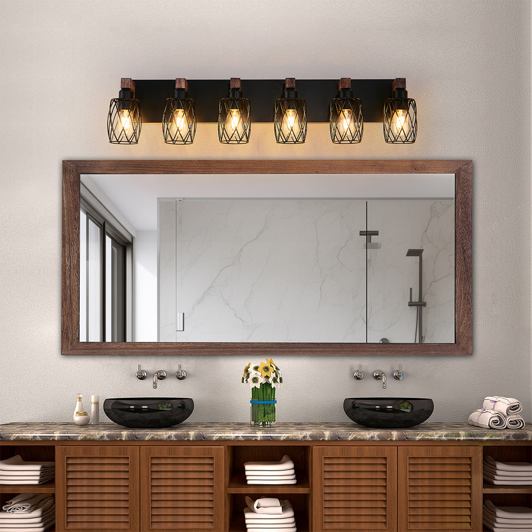 Black Vanity Bathroom Lights Metal Cage Mirror Lamp