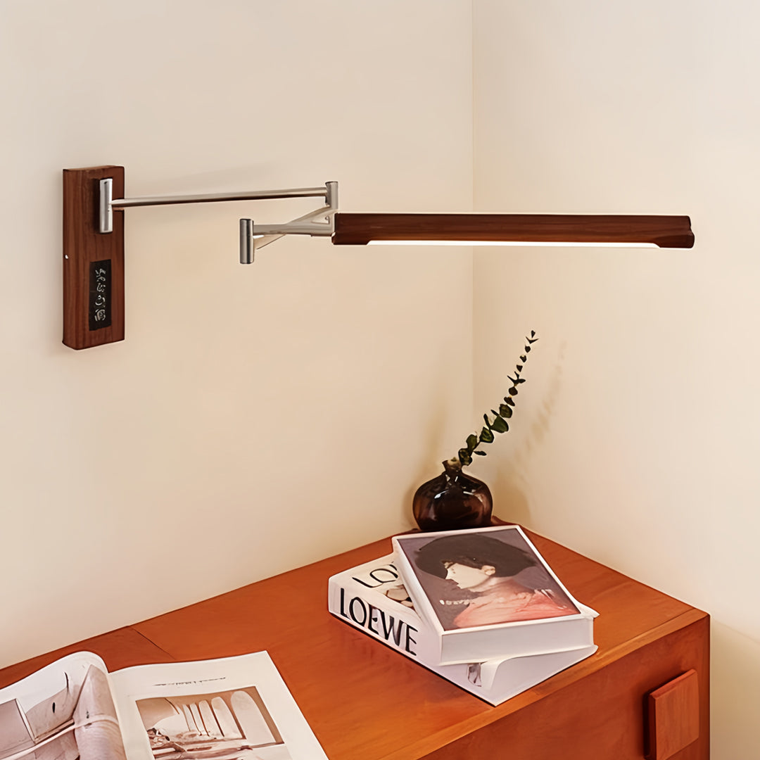 Swing Wall Light Mid-Century Iron Walnut Eye-Protecting Arm Lamp