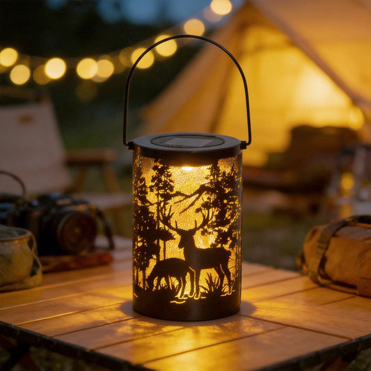 Solar Hollow out Lantern Deer Silhouette Waterproof LED Modern Lamp