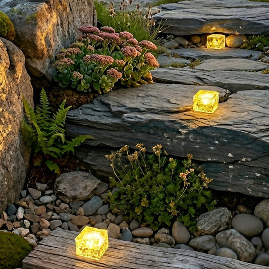 Solar Outdoor Square Ice Brick Cube LED Waterproof Lawn Lights