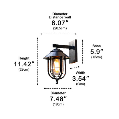 Rustic Birdcage Porch Wall Light - Black Die-cast Aluminum and Glass Cage Lantern with Solar or Hardwired Power for Patio and Courtyard