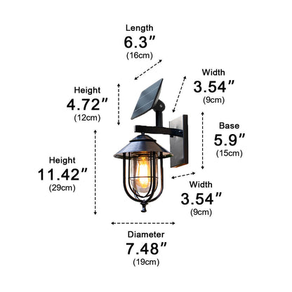 Rustic Birdcage Porch Wall Light - Black Die-cast Aluminum and Glass Cage Lantern with Solar or Hardwired Power for Patio and Courtyard