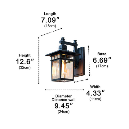 Porch Rustic Square Wall Light - Black Die-cast Aluminum and Glass Farmhouse Sconce, Solar or Hardwired, for Courtyard, Patio and Doorways