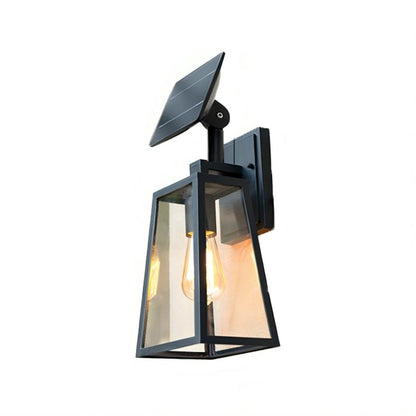 Porch Rustic Trapezoid Wall Light - Black Die-Cast Aluminum and Glass Farmhouse Sconce, Solar or Hardwired, Single to 8-Pack for Porches