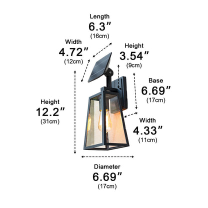 Porch Rustic Trapezoid Wall Light - Black Die-Cast Aluminum and Glass Farmhouse Sconce, Solar or Hardwired, Single to 8-Pack for Porches