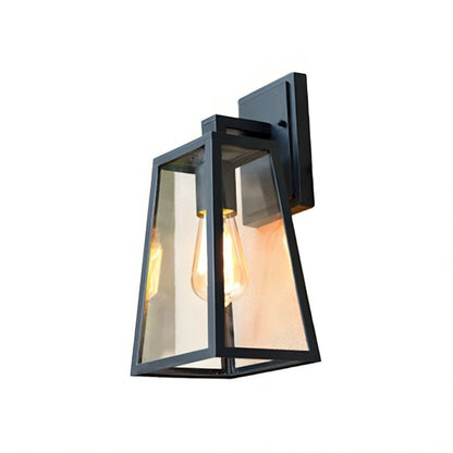 Porch Rustic Trapezoid Wall Light - Black Die-Cast Aluminum and Glass Farmhouse Sconce, Solar or Hardwired, Single to 8-Pack for Porches