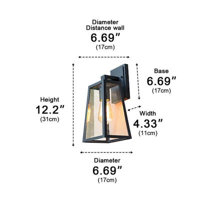 Porch Rustic Trapezoid Wall Light - Black Die-Cast Aluminum and Glass Farmhouse Sconce, Solar or Hardwired, Single to 8-Pack for Porches