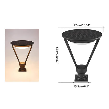 Modern Conical Post Light - Die-Cast Aluminum Tapered Cap in Hollow Round, Square or Striped Shapes, Cool or Warm White, Solar or Wired