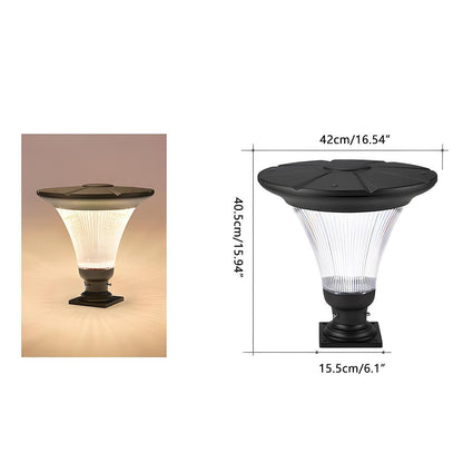 Modern Conical Post Light - Die-Cast Aluminum Tapered Cap in Hollow Round, Square or Striped Shapes, Cool or Warm White, Solar or Wired