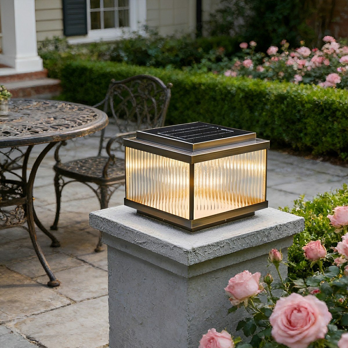 Solar Waterproof Square Vintage Copper LED Outdoor Post Light