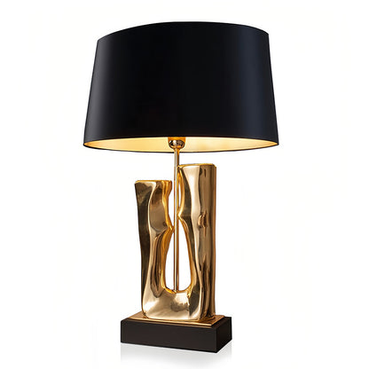 Gold and Black Table Lamp Sculptural Base Elegant Drum Shade Lamp